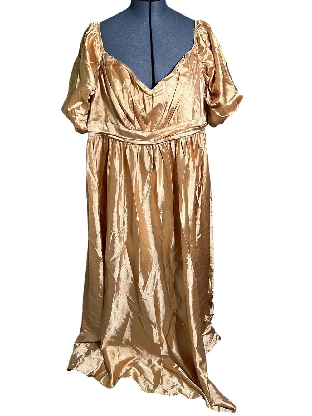 Xpluswear Womens Plus Size 4XL Gown Champagne Gold Metallic Sweetheart Neck Puff
